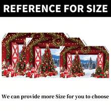 1pc Christmas Barn Backdrop, Christmas Gift Box Christmas Tree, Pine Forest Design For Christmas Party Decoration Banner, Birthday Party Background Decoration, Portrait Photography Background, Multiple Sizes Can Be Selected