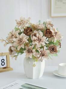 1/3/5PCS Artificial Peony Flowers 6-Head Silk Hydrangea Hibiscus Rose Bouquet For Wedding Decoration, Bride Holding Wrist Flower Material DIY Wreath Vase For Home, Outdoor Garden Decoration, Valentine's Day Gift, New Year Decoration - Brown - View 6