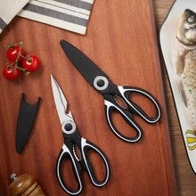 1 pieza Tijeras profesionales de cocina de acero inoxidable de 8 pulgadas, apropiadas para abrir botellas, escamar pescado, romper nueces y cortar huesos de pollo,Conveniente para la cocina y el hogar, puede cortar carne, verduras, materiales hechos a mano, ideal para la cocina - Negro - Ver 11