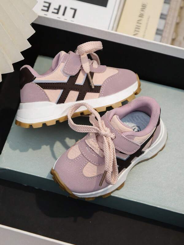 1 Pair Unisex PU Strap & Hook And Loop Design Classic Retro Sneakers, Suitable For All Seasons