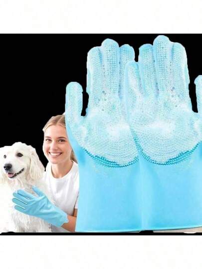 Heat Resistant Extra Long Pet Bath Gloves - Textured Latex Rubber Gloves For Dog Washing, Dishwashing & Household Cleaning, Slip Resistant & Durable
