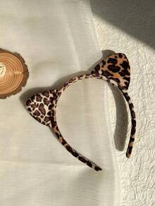1pc Ladies Simple And Elegant Leopard Print Cat Ear Headband For Daily Use And Commuting Halloween, Face Wash With A Headband Pack Mask Headband - Leopard - View 10