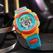 Children's Waterproof Sports Watches Waterproof Multifunction LED Electronic Digital Watches Kids Boys Girls Students Wrist Watch Birthday Best Gift - 橘色 - 查看 1