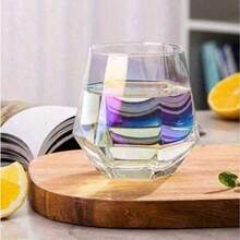 Juego de 1/2 vasos de lujo de colores, estilo nórdico, de vidrio de colores mixtos con borde dorado, vaso de agua, jugo, té, leche y café transparente hexagonal y creativo, regalo