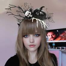 1 Halloween Witch Headband - Gothic Decoration Accessories, Hanging Skeletons And Spider Web Design - Anti-Slip Headband, Suitable For Halloween Costume, Role Playing, Theme Party - Easy Hair Accessories, Halloween Costume, Cosplay Props, Exquisite Details, Horror Ambient, Cosplayer Must-Have