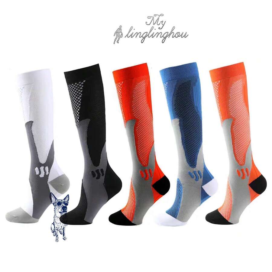 Kit 1-4- Pares Meias Compressão Joelho Corrida Ciclismo Varizes Alívio Esportivas/2141 - Laranja - Visão 1