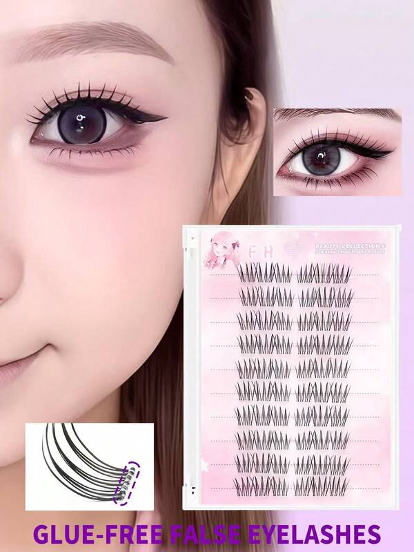 60 racimos/caja Pestañas postizas de visón falso 1D 0.07mm, rizo C de longitud mixta 10-13mm, pestañas postizas esponjosas de aspecto natural, con escualano vegano, kit de extensión de pestañas reutilizable y apto para principiantes