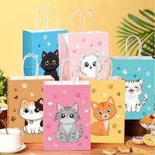 4/12 piezas Bolsas de regalo con diseño de gato de dibujos animados, con diversos patrones de gatos, adecuadas para bodas, despedidas de soltera, cumpleaños, compras de negocios, recuerdos de fiesta, graduación - Bolsas de regalo de papel colorido, aplicables para vacaciones, eventos, reuniones, fiestas y talla grande ocasiones