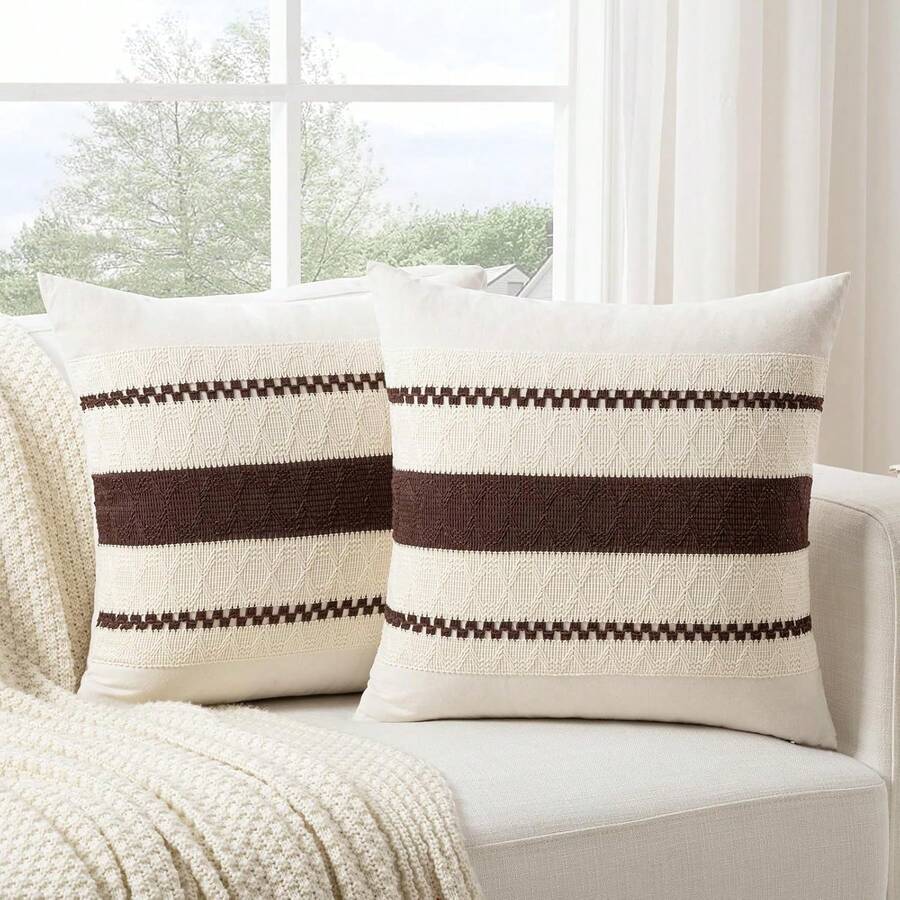 1 Stück Bohemien Kissenbezug, weicher grüner Landhausstil dekorativer Sofakissenbezug, grau-grüner Zierkissenbezug für Sofa, Bett, Wohnzimmer Heimdekoration - Braun - Übersicht 1