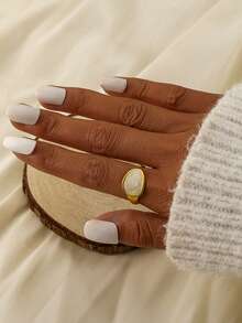 COINBUFF 1pc Elegant Oval Geometric Pattern Stainless Steel Open Ring, Suitable For Women's Daily Wear