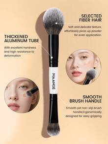 MAANGE 1支/2支装超柔软专业双头化妆刷，采用柔软纤维材质，便携旅行，适用于散粉、腮红、遮瑕、眼影、细节妆容，是送给初学者和女性的理想礼物，也可作为赠品。 - 白色 - 查看 6
