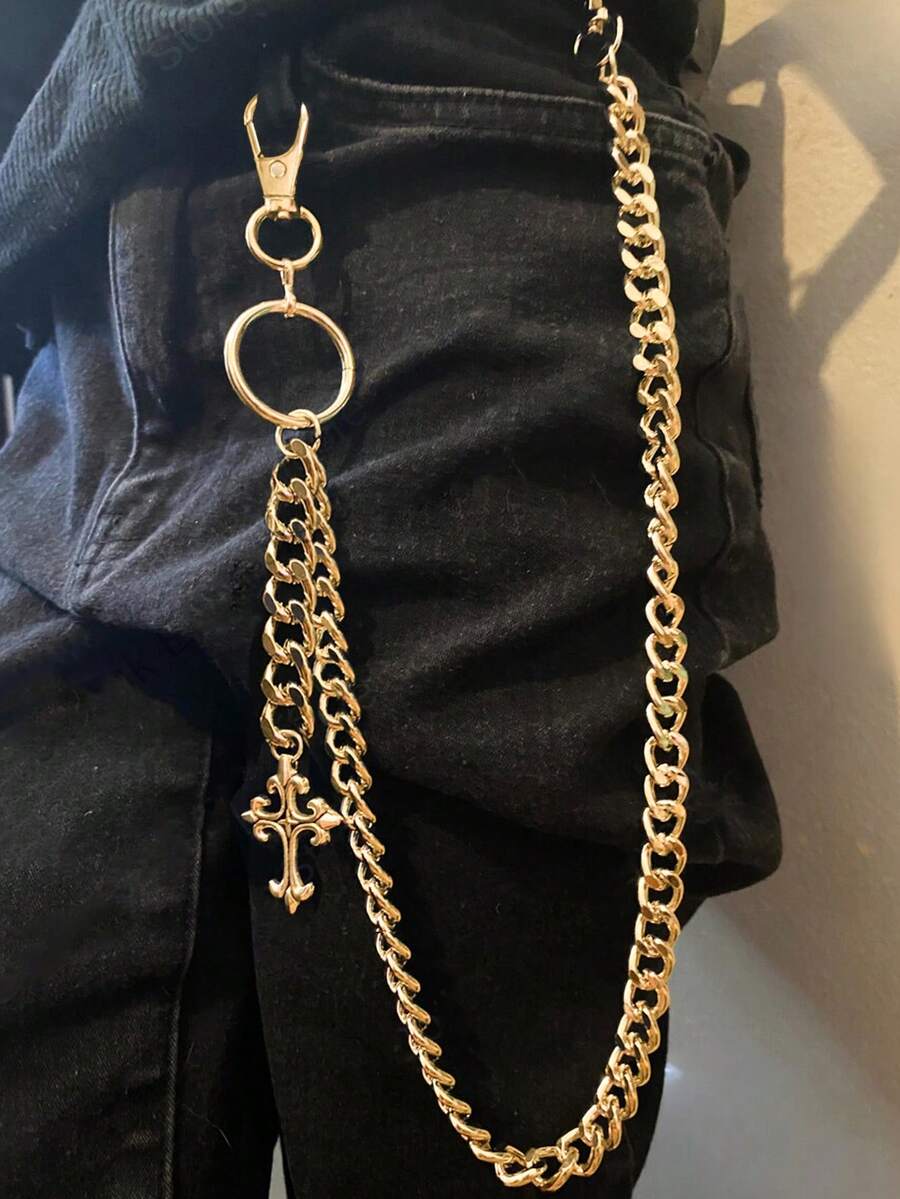 1pc Cross Shaped Pants Chain, Vintage Punk Metal Pants Chain, Suitable For Men And Women, Daily Wear, Performances, Parties, Festivals - 褲鏈 - 查看 1