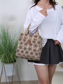 DLIU Vải nhung kẻ dày in hoa, thời trang, tối giản, túi xách phong cách retro, túi đựng hộp cơm trưa, khóa kéo bán kín, túi khóa kéo phía trước, túi mua sắm di động, túi đa năng, túi đựng cơm trưa, túi đựng hộp cơm Bento, túi xách nữ, sức chứa lớn, túi vuông, túi cầm tay, thích hợp cho mua sắm ngoài trời, đi dạo, đi học, đi làm, văn phòng, sử dụng hàng ngày để đi du lịch cho phụ nữ túi chống thấm nước túi đựng cơm trưa cách nhiệt hộp đựng cơm trưa - Màu Khaki - Xem 8