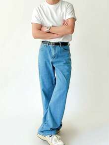 Men's Baggy Denim Pants Wide Carpenter 100% Cotton Premium Fabric Dazzling - 藍色 - 查看 2