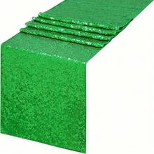 1 件亮片桌布，金色亮片桌旗，长桌旗，闪亮织物滑轨，用于圆形/矩形桌面装饰，适用于圣诞节、餐桌布置、招待会、婚礼、生日派对、万圣节装饰、节日派对，黑色闪光桌旗 - 金色 - 查看 17