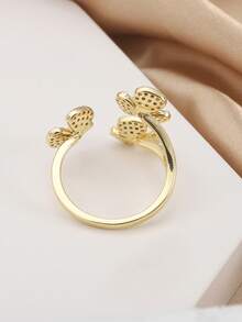 1pc Fashionable Three Little Flowers Zirconia Open Ring For Women's Daily Wear