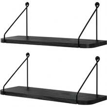 Supernic Floating Shelves For Wall Shelf Unit For Bedroom Bathroom Kitchen Wood Storage Organiser Modern Decorations Display For Living Room Office Home Rack Set Of 2 - black  58cm - View 1