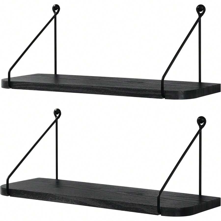 Supernic Floating Shelves For Wall Shelf Unit For Bedroom Bathroom Kitchen Wood Storage Organiser Modern Decorations Display For Living Room Office Home Rack Set Of 2 - black 58cm - View 1