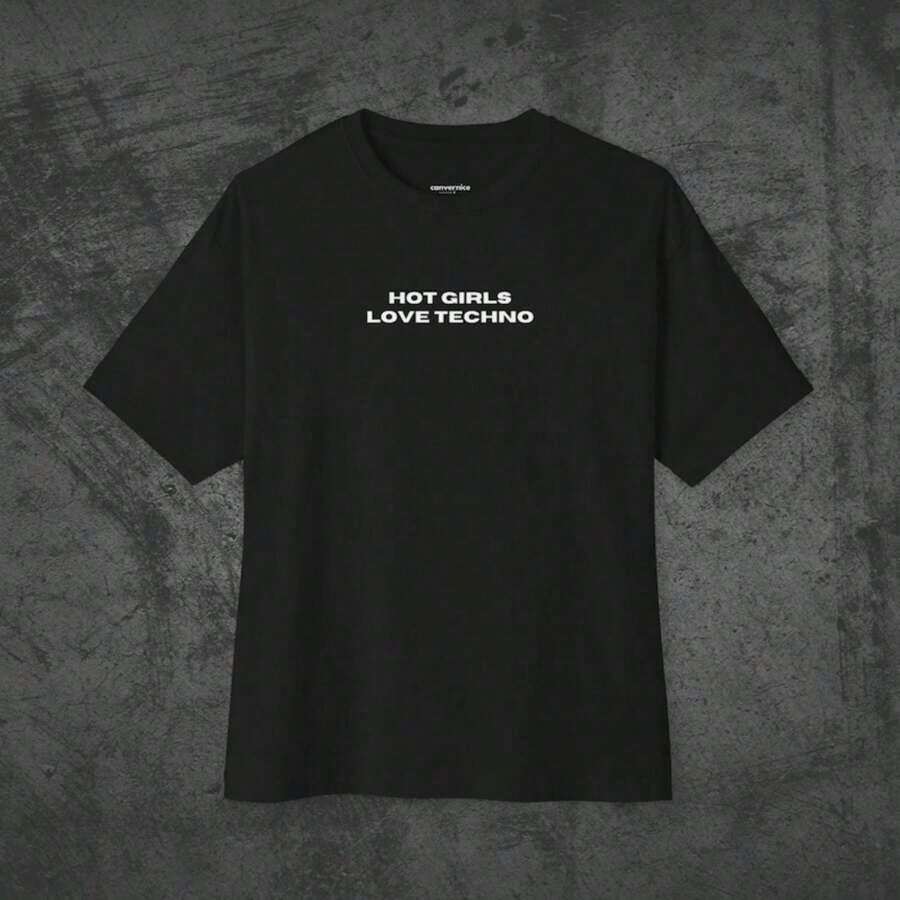 Hot Girls Love Techno T-Shirt For Techno Underground Music Rave Fashion Clubbing Streetwear Gift For Techno T-Shirt Rave Shirtgraphic Tees Men Shirts Streetwear White Shirt Black Shirt - 黑色 - 查看 1