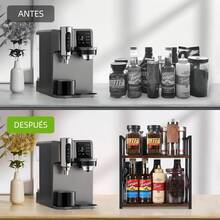 Organizador de estantes para encimera, accesorios para barra de café, estante para especias, estante para encimera de café, estación organizadora de café de 2 niveles para tazas, vasos, crema y sirope(marrón)