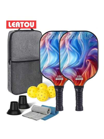 LEATOU Pickleball Paddle Set 1 Set 2 Carbon Fiber Paddle 4 Balls 2 Towels With Carry Bag USAPA Approved Friction Fiberglass Surface Pickleball Rackets For Men And Women