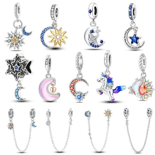 1 Ciondolo in argento sterling con energia di sole, luna e stelle, perla a alone di luna, ciondolo romantico a luna rosa, ciondolo a luce di luna, catena di stellata, ciondolo scintillante a luna e stelle, catena di a sole e luna, ciondolo scintillante a sole e luna