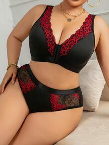 Conjunto de lencería con adorno de encaje negro, tela suave y cómoda, adecuado para varias ocasiones