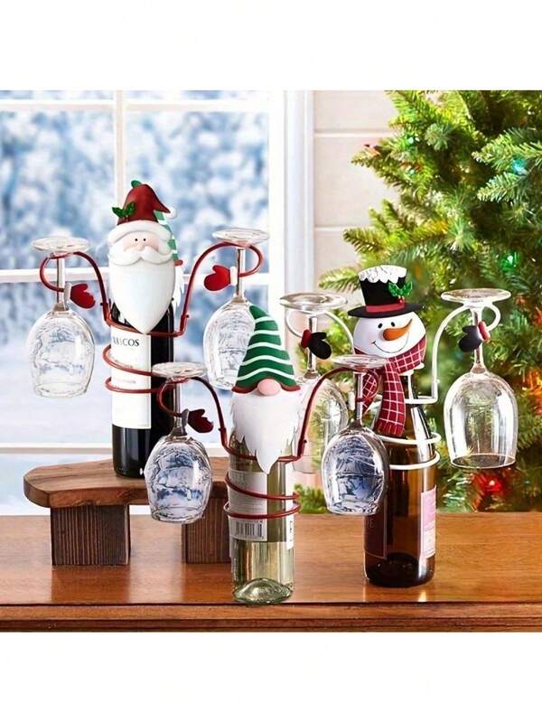 1 Christmas Bottle And Cup Holder Set - Decorative Santa Claus And Snowman Wine Holder, Festive Table Display, Perfect Gift Choice