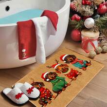 1pc Christmas Pet Pattern Printed Floor Mat, Christmas Dog Imitation Wool Carpet, Strong Water Absorption, Easy To Clean, Suitable For Home Decoration, Farmhouse, Porch, Indoor, Room Decoration, Kitchen, Restaurant, Small Office/Home Office, Sink, Laundry Room, Floor Mat, Kitchen Mat, Non-Slip Mat.