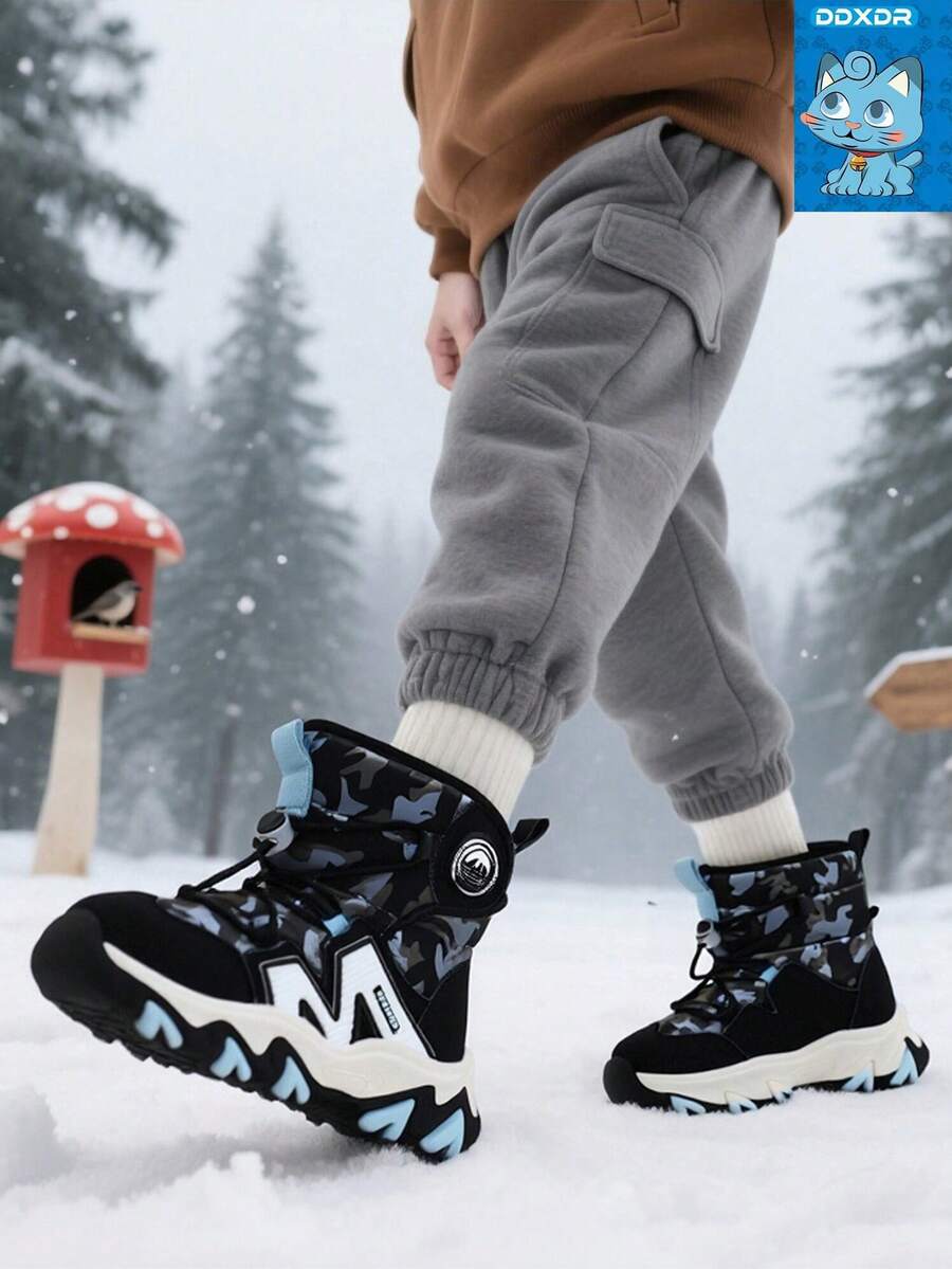 DDXDR A Pair Winter Boys Boots Warm Plush Lining Waterproof Anti-Slip Boys' Snow Boots Slip-On Design Suitable For Toddlers And Older Kids. Ideal For Snow Play, Rainy Day Outings, School, And Daily Casual Occasions.