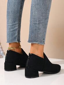 Tacones altos negros para mujer, zapatos de vestir cómodos con cierre de cremallera, tacón grueso y punta puntiaguda, versátiles para primavera/otoño, adecuados para uso en la oficina y vestidos