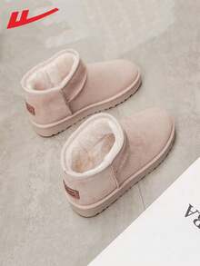 WARRIOR 1 par de botas de nieve para mujer de estilo europeo y americano, forradas de felpa, de unicolor grueso antideslizante y resistente al frío, de moda retro elegante para uso diario y exterior, con suela gruesa cómoda y resistente al frío