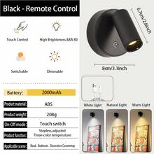 1 pieza Foco inalámbrico magnético con siete modos de color, brillo ajustable, batería recargable de 2000mAh, fácil instalación y control de interruptor táctil, luz de pared inalámbrica para decoración del hogar
