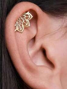 1pc Boho Style Spiral Earring, Geometric Lotus Pattern, Hidden Spiral Piercing, Cartilage Design, Bohemian Silver Color, Mystical Jewelry. Christmas Accessory, Gift