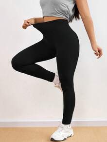 1 Stück Damen Leggings in Große Größen mit elastischem Bund, geeignet für Lässig Outfits, Indoor Fitness Yoga Pilates, Outdoor Laufen Radfahren, vielseitige einfarbige enge Hose