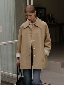 معطف قصير مبطن للنساء ذوات الحجم الكبير بياقة وشق خلفي، أنيق وكاجوال، مناسب للتنقل والأوقات الحرة، للربيع والخريف، عيد الميلاد