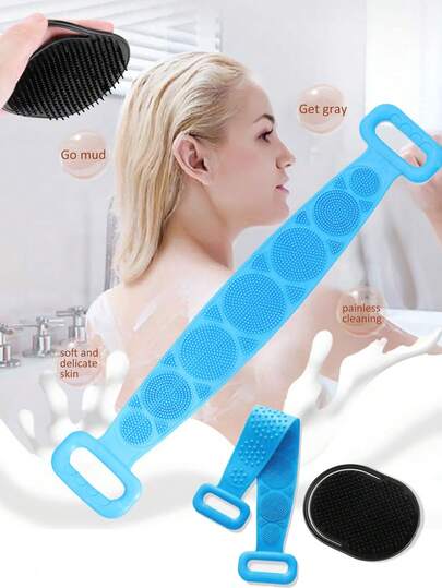 2 pezzi di comodi asciugamani da bagno in silicone a doppia faccia per esfoliazione e pulizia della schiena, ideali per massaggi, pulizia, facili da pulire, strisce per tirare indietro, decorazione per il bagno, forte attrito sulla schiena e fango, accessori da viaggio, spazzola esfoliante per il corpo in silicone