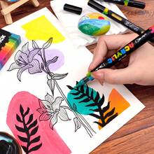 Acrylic Paint Markers,24 Colors Automatic Ink Control Dual Tip (Brush & Fine) Water-Based,Strong Covearge,For Black Paper & Rock Painting Acrylic Paint Markers For DIY Crafts, Scrapbooking, Glass, Wood