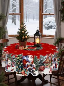 غطاء طاولة ديكور عيد الميلاد قطعة واحدة، قماش طاولة بنمط بابا نويل والثلجي وشجرة عيد الميلاد، ديكور حفلة عيد الميلاد المبهج، قماش طاولة ناعم بقوام جلد الخوخ، ديكور مطبخ عيد الميلاد، ديكور غرفة الطعام، غطاء ديكور الخزانة - إكليل عيد الميلاد على شكل رجل ثلج عجوز من الذكاء الاصطناعي - مشاهدة 6