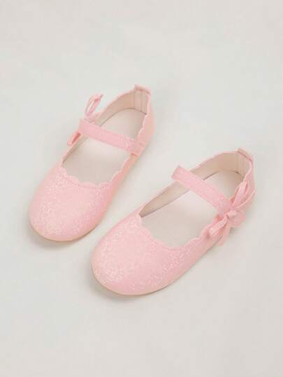 1 par de zapatos planos tipo Mary Jane de unicolor y diseño minimalista con moño, adecuados para juegos al aire todas las estaciones, para niñas