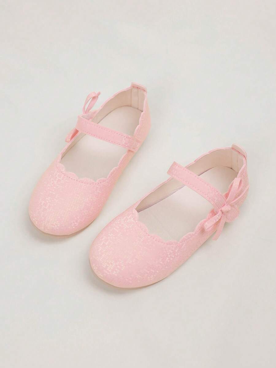 1 par de zapatos planos tipo Mary Jane de unicolor y diseño minimalista con moño, adecuados para juegos al aire todas las estaciones, para niñas - Rosa - Ver 1