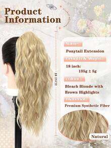 18英寸多层马尾接发，爪夹式马尾蓬松浓密水波纹假马尾假发，柔软自然，适合女性（漂白金发带棕色挑染）接发 - 金色 - 查看 2