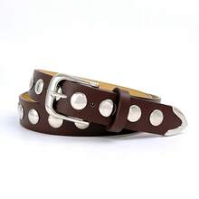Women's Versatile Studded Punk Style Belt, PU Leather Polka Dot Street Style Waist Belt, Suitable For Spring, Summer, Autumn And Winter Summer, School Fall, Autumn, Halloween