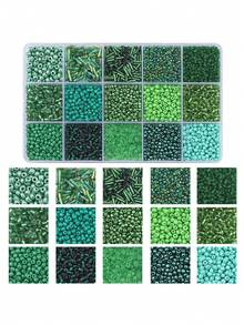 beadia Mix 15 Color Glass Seed Beads Tube Beads Glass Bugle Beads Loose Kit For Jewelry Making DIY Craft Beading (Dark Green) - 深綠色 - 查看 1