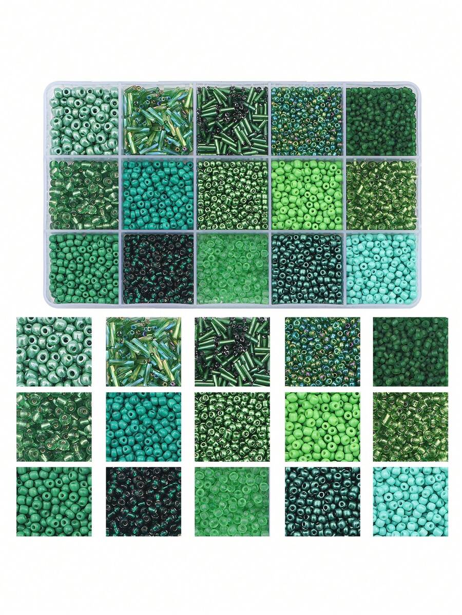 beadia Mix 15 Color Glass Seed Beads Tube Beads Glass Bugle Beads Loose Kit For Jewelry Making DIY Craft Beading (Dark Green) - 深綠色 - 查看 1
