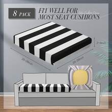 Newwiee 8pcs Patio Stretch Cushion Covers Stripe Outdoor Cushion Covers Replacement Patio Furniture Couch Slipcover Sofa Chair Seat, Thin Fabric Breathable Soft Flexibility Protector(Black White)