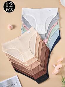 12条/包 女士舒适纯色透气低腰内裤 - 彩色 - 查看 5