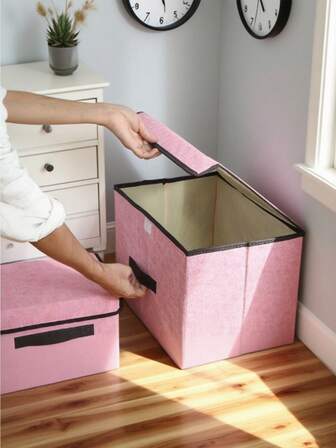 1 件粉色布艺可折叠收纳盒，便携式整理盒，用于衣服、内衣、袜子、防尘防潮衣柜收纳、衣柜整理器、梳妆台整理器、宿舍房间衣物、玩具、书籍、零食和杂物收纳，亚麻可折叠储物箱，多用途家用收纳盒，衣服整理器