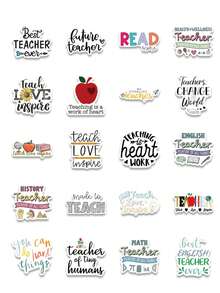 50张教师贴纸教师礼物卡通教师节贴纸装饰美观贴纸包剪贴簿贴纸防水乙烯基贴纸散装适用于水瓶滑板行李箱笔记本电脑保险杠主题派对用品 - 彩色 - 查看 4