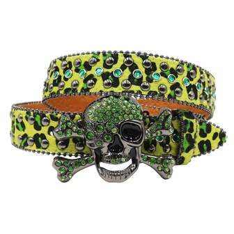 Halloween Bohemian Leopard Pattern Punk Style Rhinestone Studded Skull Design Glitter Waist Belt, Goth Y2k Streetwear Accessory For Pants